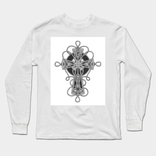 Celtic Cross entwined by ropes Tattoo in engraving style. Long Sleeve T-Shirt